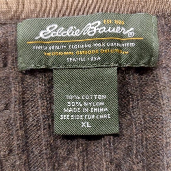 VINTAGE EDDIE BAUER Women's Chocolate Brown Cable Knit Button Down Sweater XL - Picture 10 of 10